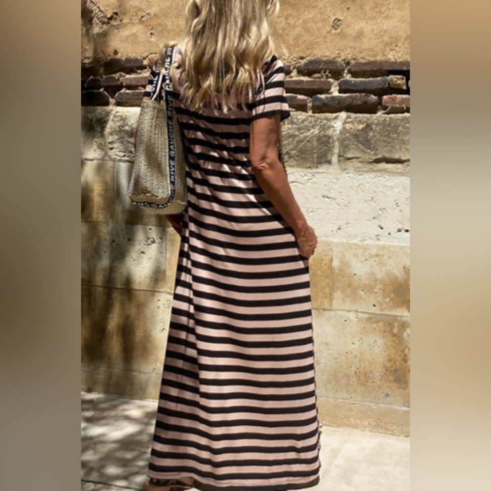 Espresso Striped Olive and Gray Maxi Dress Size L